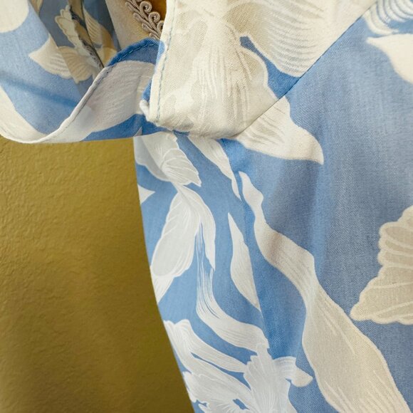 Hilo Hattie Muu Muu Dress Womens L Short Sleeve Blue White Floral Midi Hawaii - Picture 3 of 13